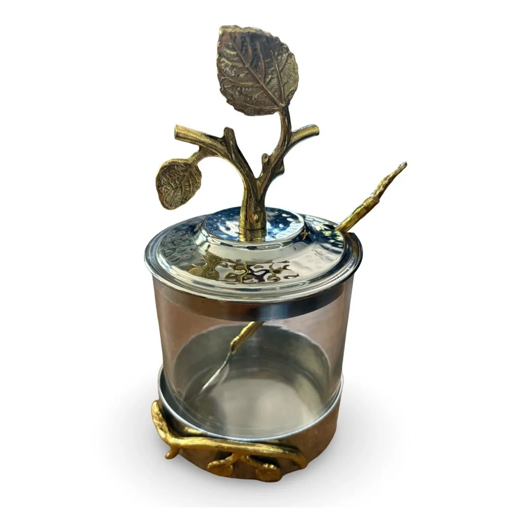 Godinger Gold and Silver Leaf Design Food Storage Jar